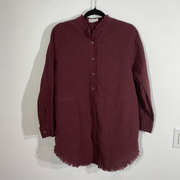 Paintcolors Tunic maroon pin stripe Button Up women's size: M - Picture 1 of 4